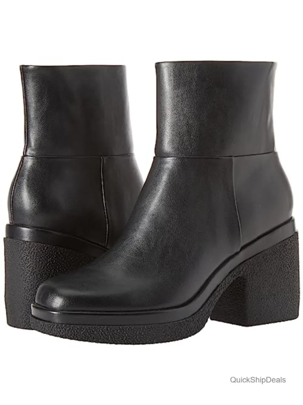 Women's Square Toe Platform Ankle Boots Faux Leather with Memory Foam Insole